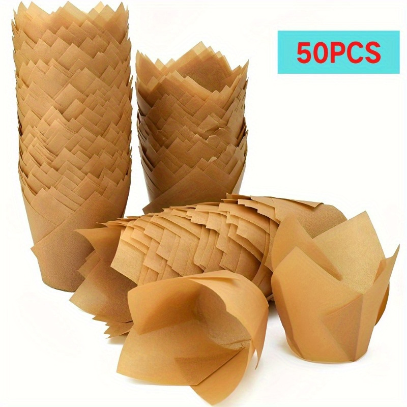 

50pcs Muffin Liners Tulip Muffin Cupcake Paper Cups, Cupcake Liner Baking Muffin Box Cup Cake Decorating Tool