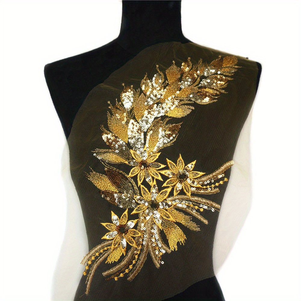 TEMU 1pc Sequin Phoenix Tail Floral Applique Patch, Sew-on Embellishment For Gowns, Clothing Decoration Sewing Patch