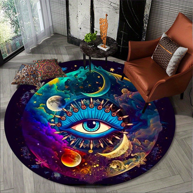 

1pc Sun Moon Eye Pattern Round Rug, Suitable For Bedroom Living Room Bathroom Office Home Decoration, Anti Slip Aesthetic Room Decor Art Supplies Home Decor