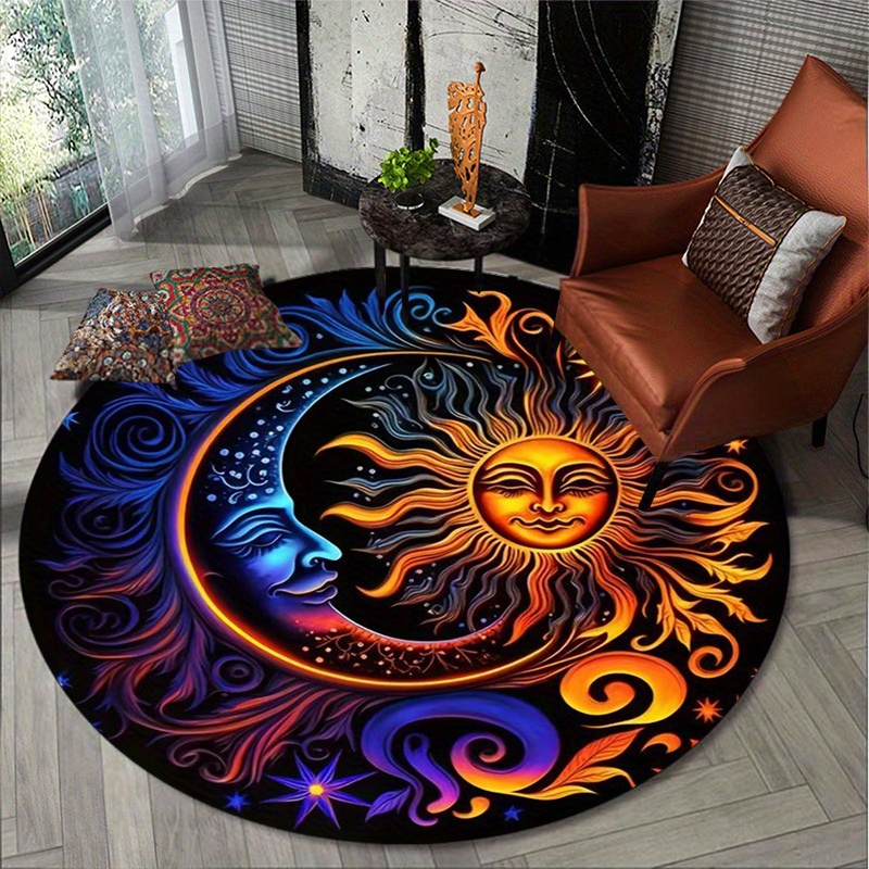 

1pc, Crystal Velvet Sun Moon Pattern Round Rug Doormat Floor Mat Home Carpet Hotel Living Room Floor Mats Anti Slip Aesthetic Room Decor Art Supplies Home Decor