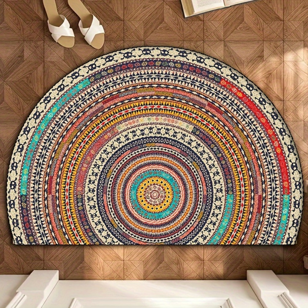 

Bohemian Style Semi-circle Indoor Mat - Non-slip, Machine Washable, And Perfect For Home Decoration
