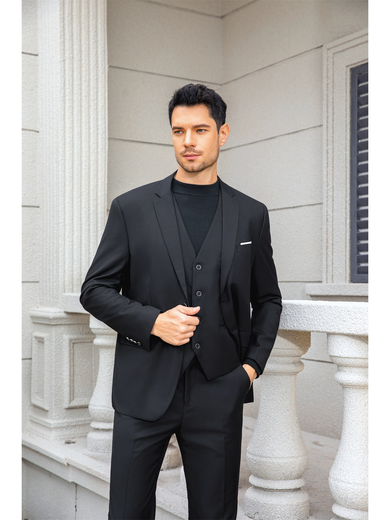 mens casual suit set solid color two button suit jacket mens - Temu