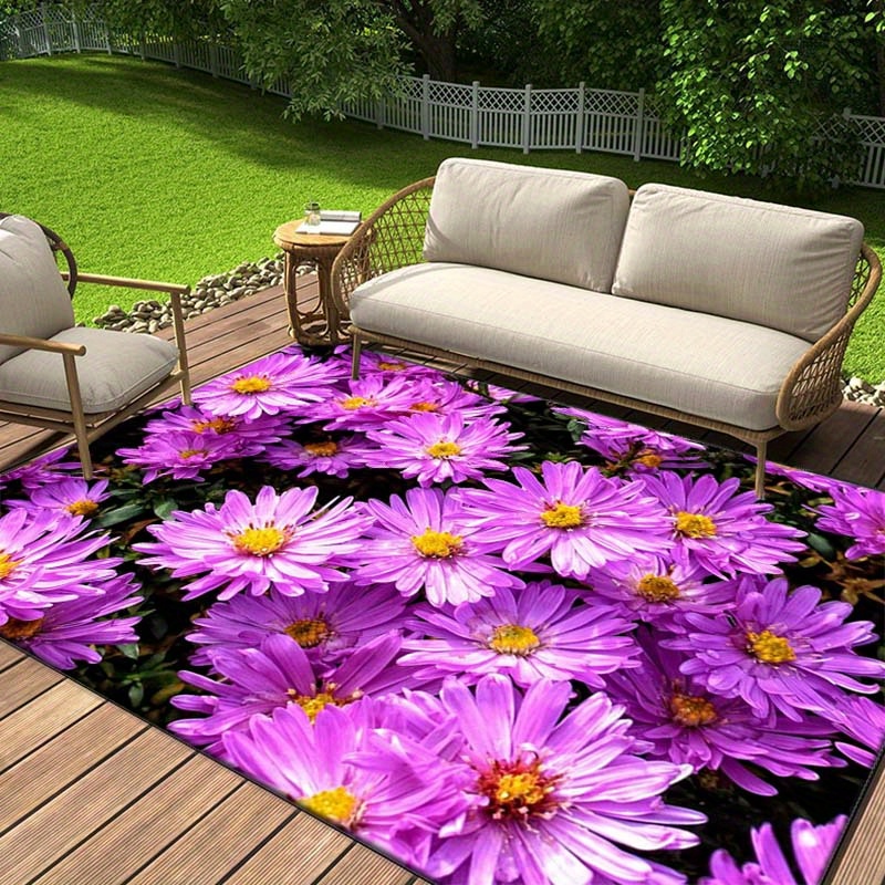 

3d Daisy Flowers Printed Rug, Outdoor Rug For Patio Garden Yard, Indoor Area Rug For Bedroom Living Room Anti-slip Floor Mat