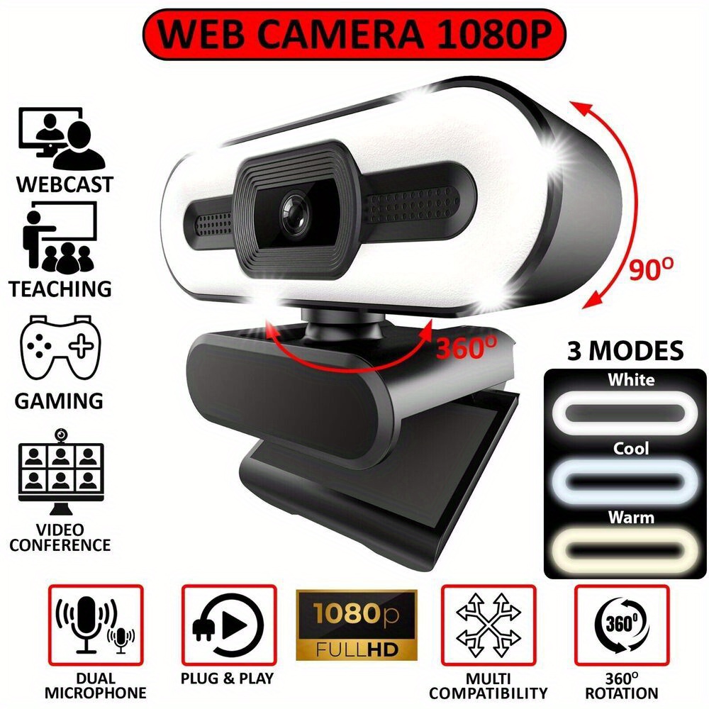 

Hd 1080p Webcam With Microphone Full For Pc Desktop/laptop Auto Focus Web Camera