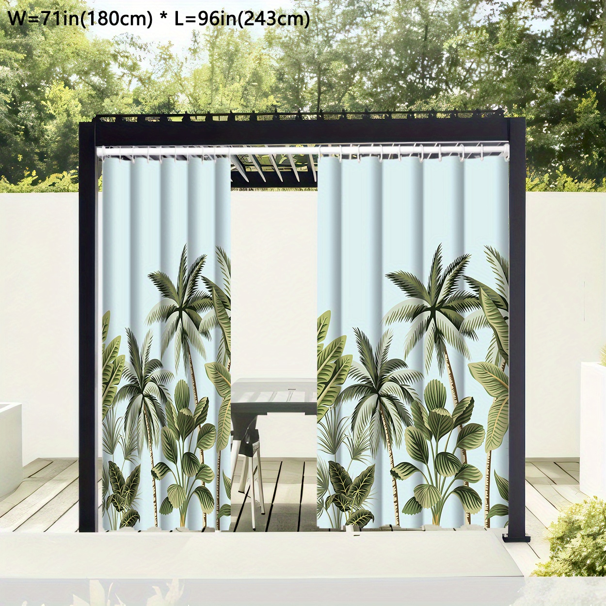 

1pc Outdoor Yard Curtains, Waterproof Outdoor Garden Curtains, Modern Minimalist Style Nature Themed Tropical Plant Pattern Curtains, Suitable For Outside Booths, Hallways, Patio