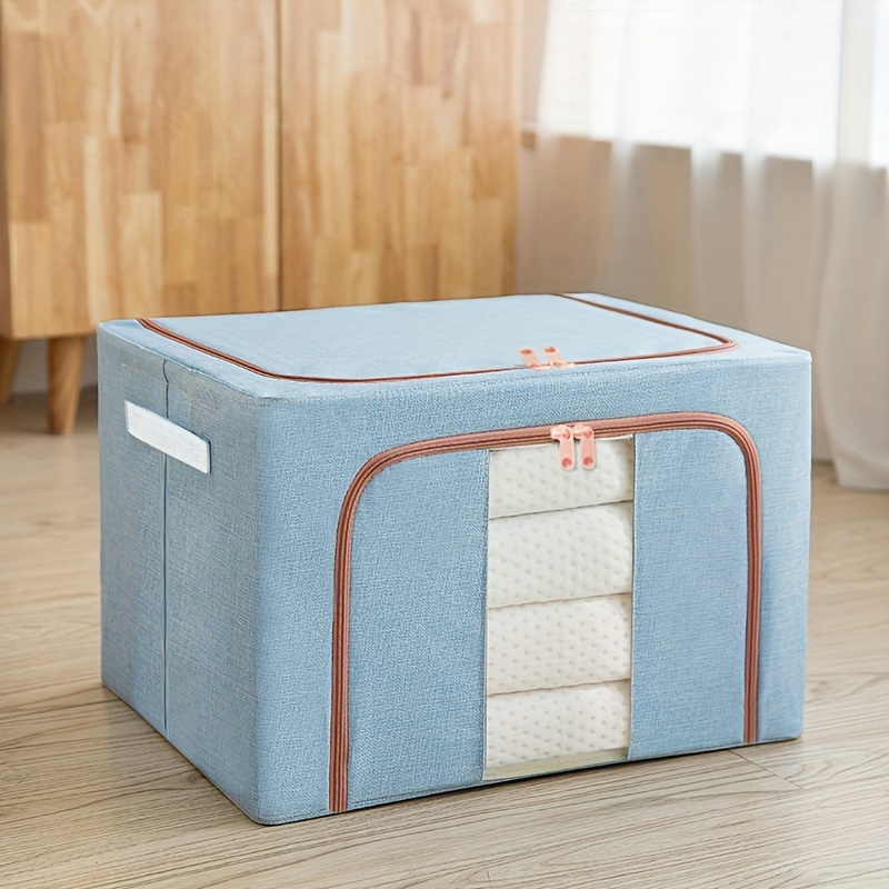 large capacity foldable clothes storage box with metal frame oxford fabric organizer with clear window multi functional for home wardrobe bedroom bathroom travel for bedding blankets toys details 7