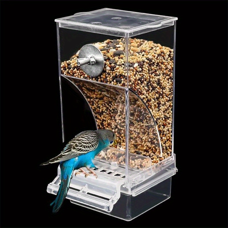 

1pc Acrylic No Mess Bird Feeder, Automatic Seed Food Container, Transparent Cage Accessory For Small & Medium Parakeets, Parrot Drinker, Easy Clean Cage Feeding Station