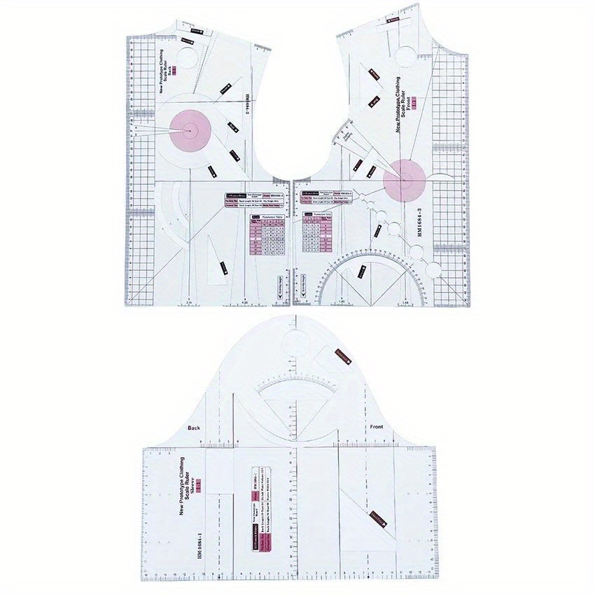 

3pcs Fashion Design Ruler Set, 1:1 & 1:3 Scale Cloth Design Template, For School Students Apparel Prototyping, Multi-size Drawing Rulers