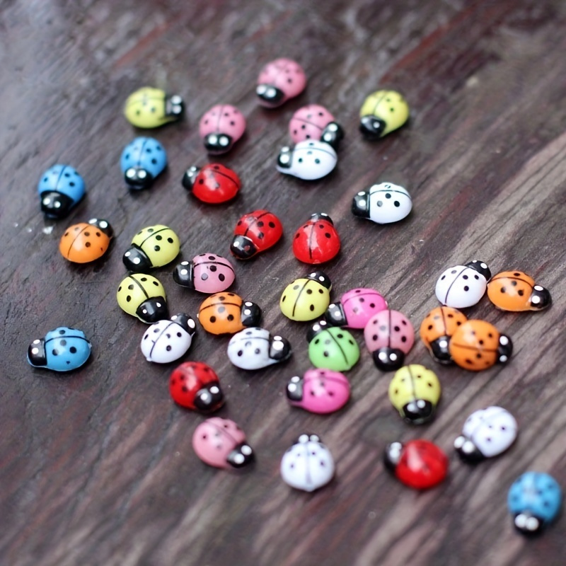 

100pcs Mini Ladybug Shaped Stickers, Diy Fairy Garden Decoration, Micro Landscape Decor, Succulent Ornaments, Mini Wooden Colored Ladybug Bonsai Accessories