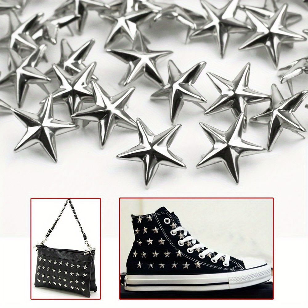 

100pcs Value Pack Star Rivets, Silvery Metal Leather Craft Diy Studs Spikes Spots Nailhead Rock Punk Garment Sewing Decoration Clothing Accessories