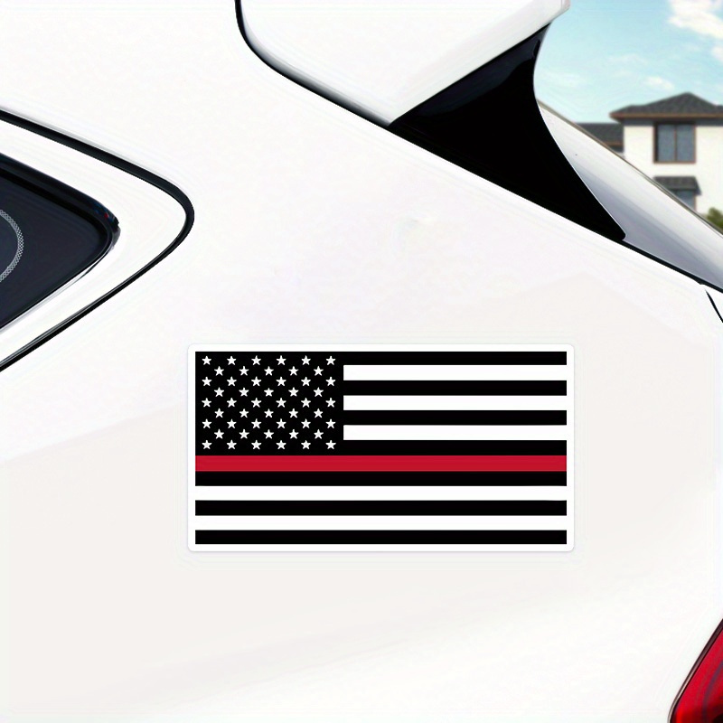 

1pc Thin Red Line Firefighter Flag Car Sticker, Vinyl, Support Firefighter Emblem, Weather-resistant, Adhesive Decal For Vehicles & Flat