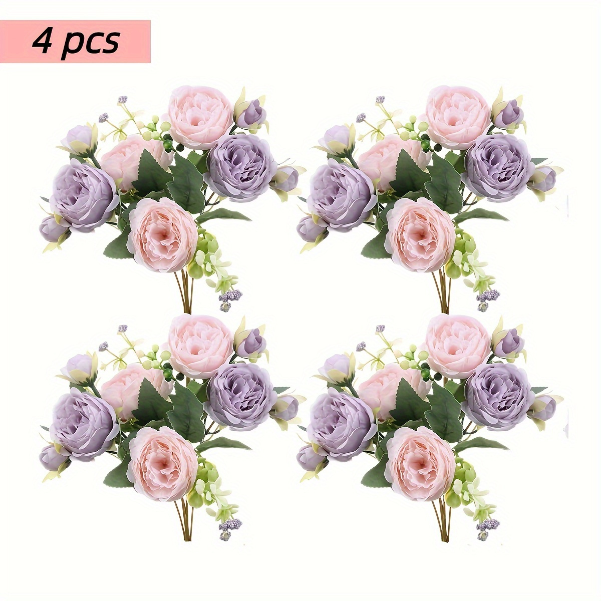 

4pcs Elegant Artificial Bouquets In With Stems - Realistic Flowers For Home, Wedding & Party Decor | , Table Centerpieces & Arrangements | Perfect Gift For Birthdays & Day