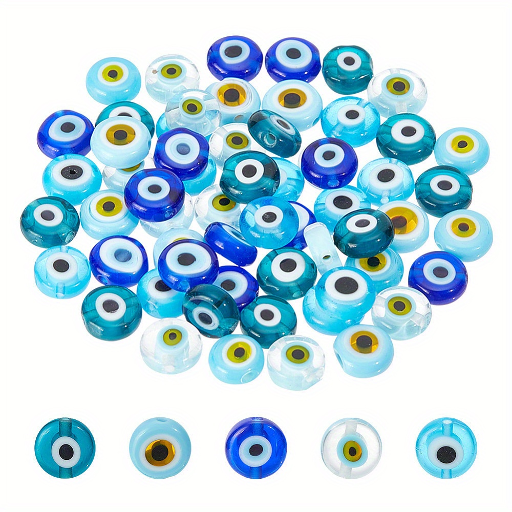 TEMU 2d Flat, 60pcs Handmade Evil Eye Lampwork /beads - 5-color Charm Beads With 1mm Holes, 8mm Disc/round For Making, Necklace, Bracelet, Earring