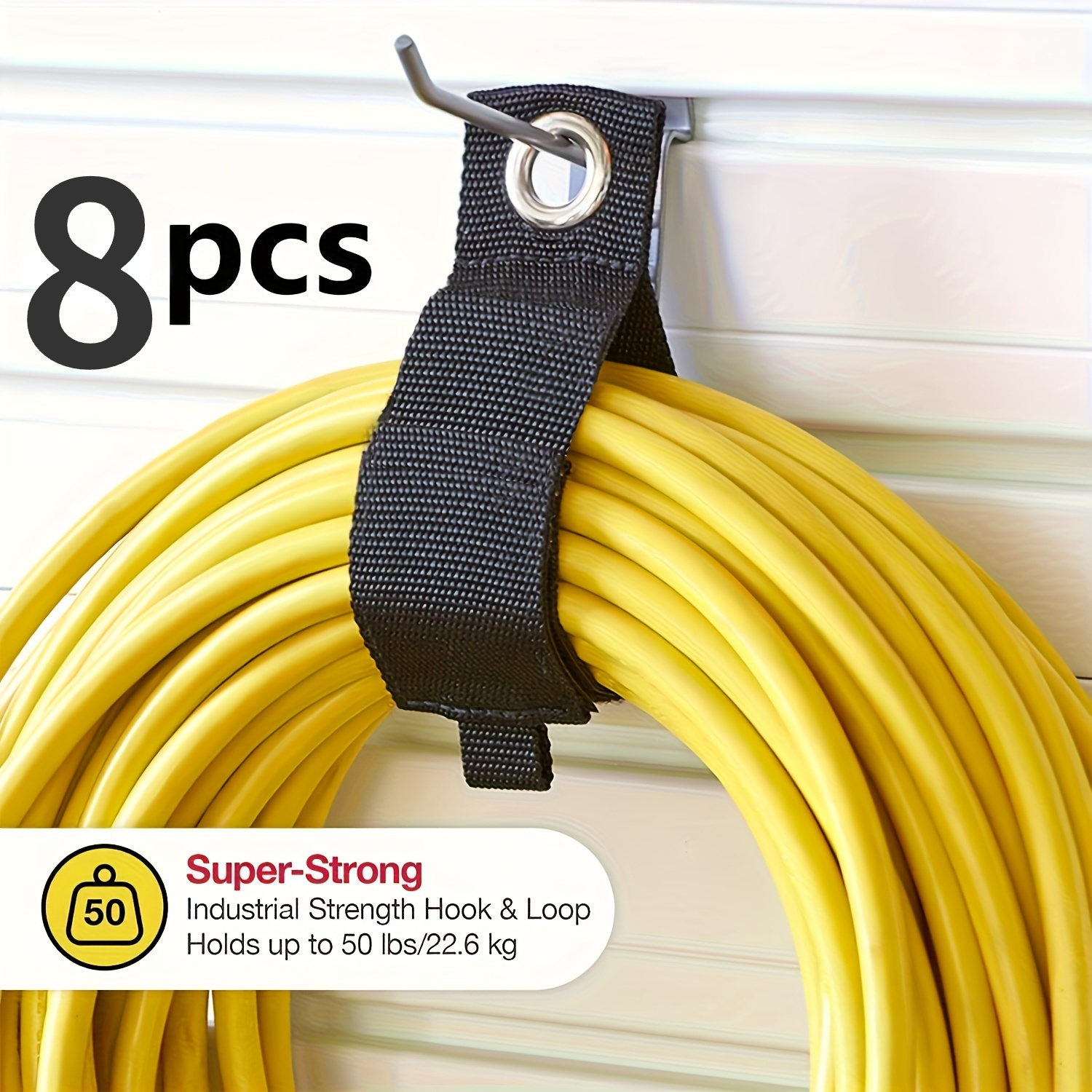 

Black Extension Cord Organizer - 1pc Storage Strap For Garden Hose And Garage Wall Organization