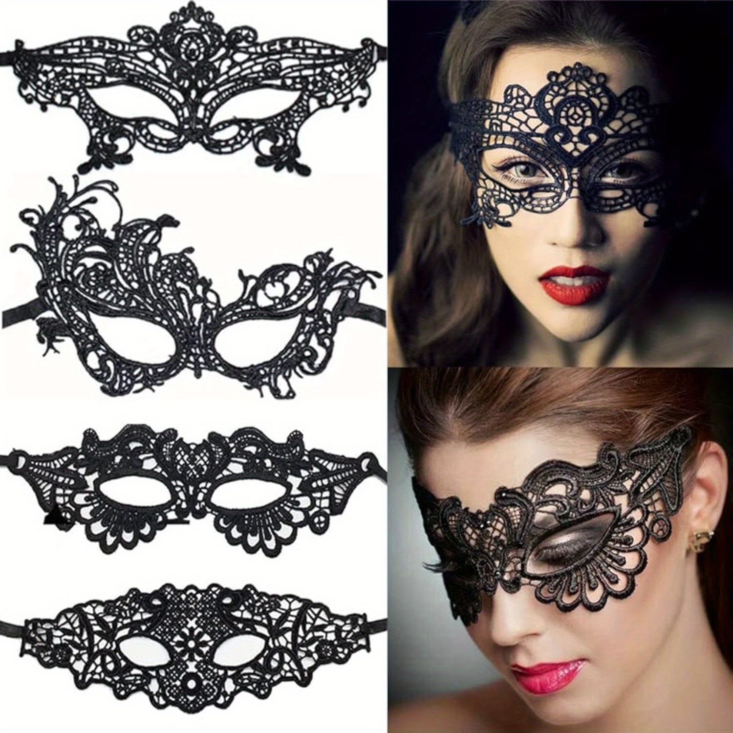 

4-pack Fabric Lace Eye Masks For Women - Elegant Masquerade Halloween Christmas Party Cosplay Accessories
