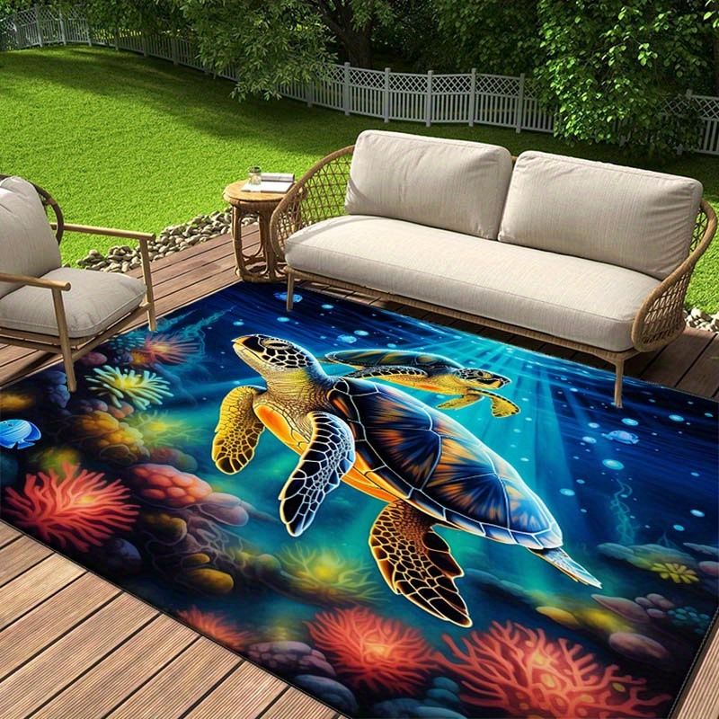 

3d Fantastic Turtles Printed Rug, Outdoor Rug For Patio Garden Yard, Indoor Area Rug For Bedroom Living Room Anti-slip Floor Mat