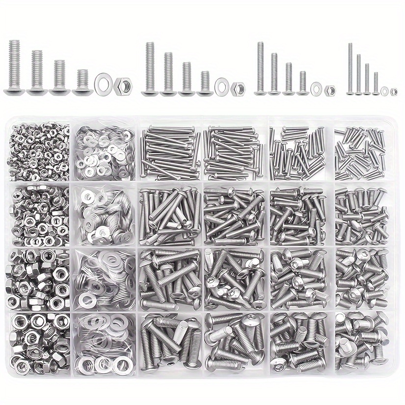 

1220pcs 304 Stainless Steel Hex Flat Head Cap Bolts Screws Nuts Washers Assortment Kit - M2 M3 M4 M5 With Hex Wrenches