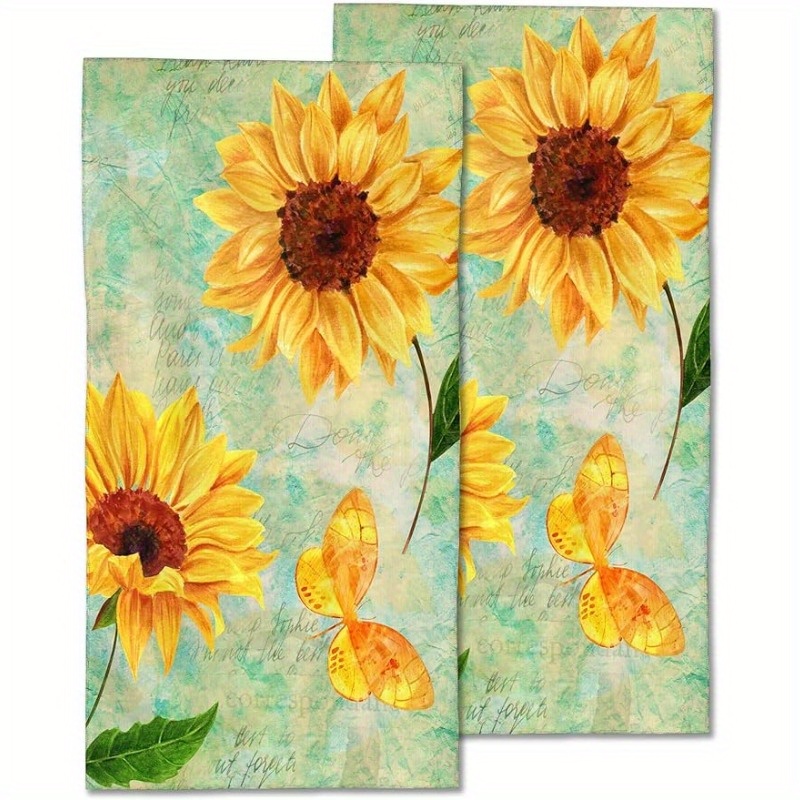 

2pcs Dishcloths, Bath Hand Towels, Vintage Sunflower Butterfly Decorative Towels, Highly Absorbent Soft Towels, For Bathroom, Beach And Kitchen, Home Supplies, Cleaning Supplies