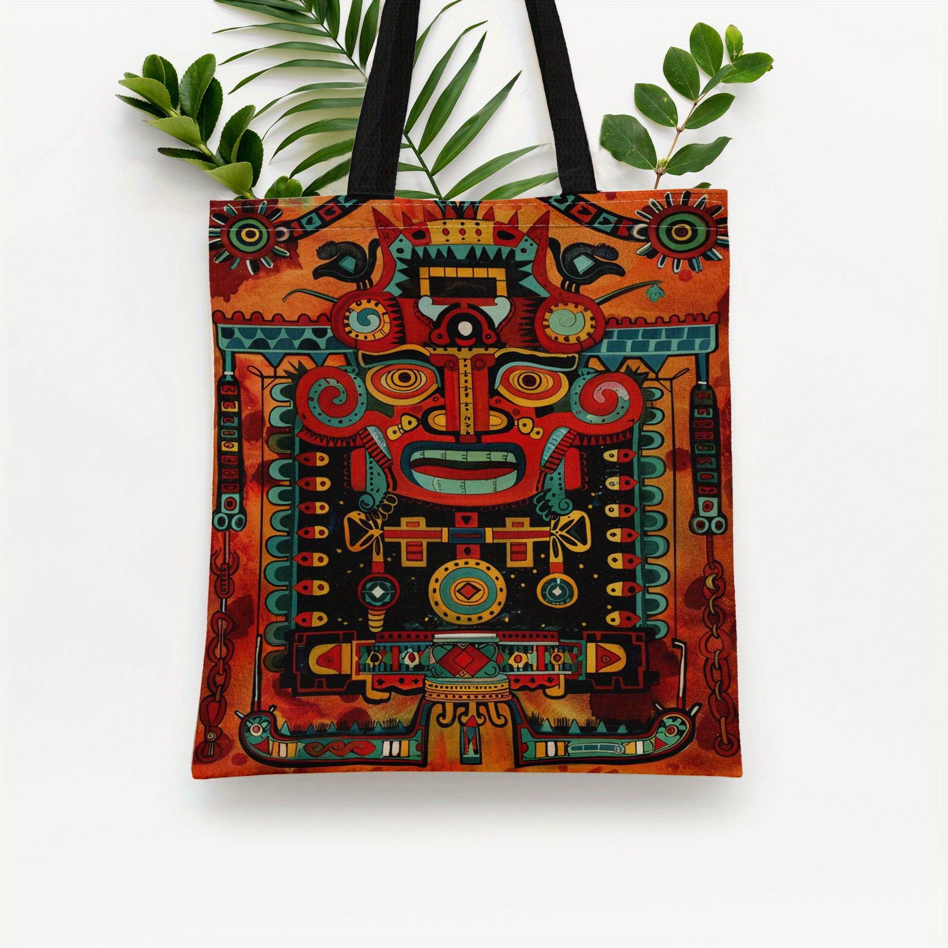 

Aztec-inspired Canvas Tote Bag For Women - Fashionable, Machine Washable, Open