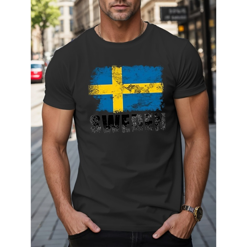 

Sweden Flag Print Tee Shirt, Tees For Men, Casual Short Sleeve T-shirt For Summer