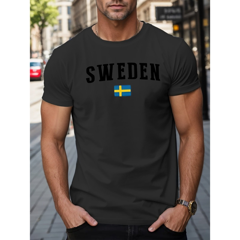 

Sweden Print Tee Shirt, Tees For Men, Casual Short Sleeve T-shirt For Summer
