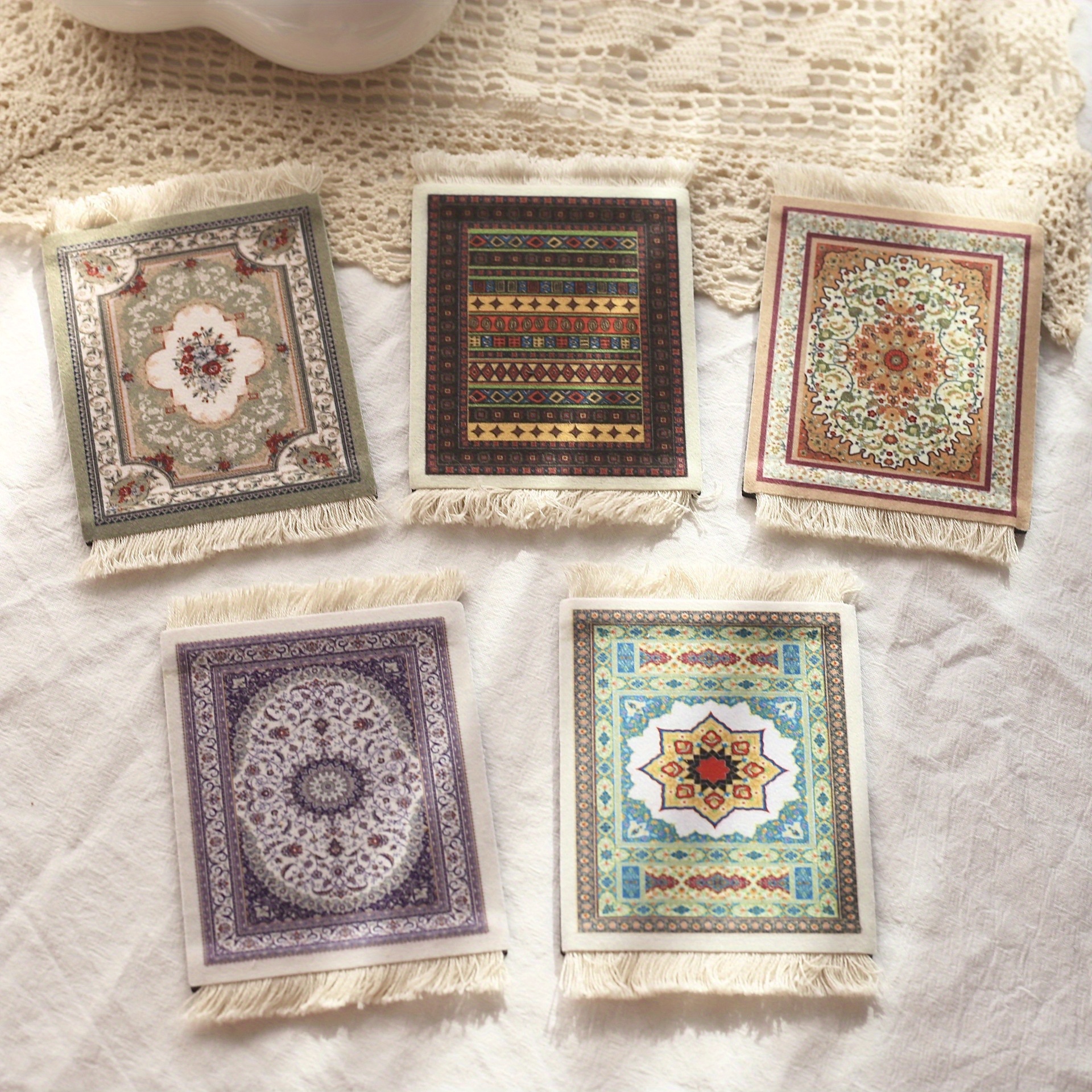 

Bohemian Style Non-slip Coasters: Retro Insulated Placemats For Food Service - Linen And Table Accessories - Tabletop Props - Made With Silicone And Polyester Cover