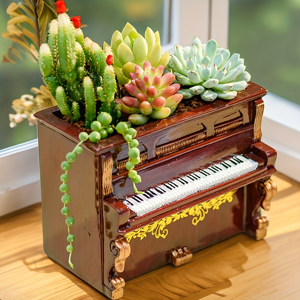 

1pc, Rustic Piano Flower Pot Statue, Cute Succulent Resin Ornament, Retro Garden Decoration For Home Living Room Office, Perfect Gift For Christmas, Valentine's Day, And Birthday (plant Not Included)