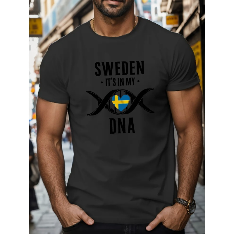 

Sweden In My Dna Print Tee Shirt, Tees For Men, Casual Short Sleeve T-shirt For Summer