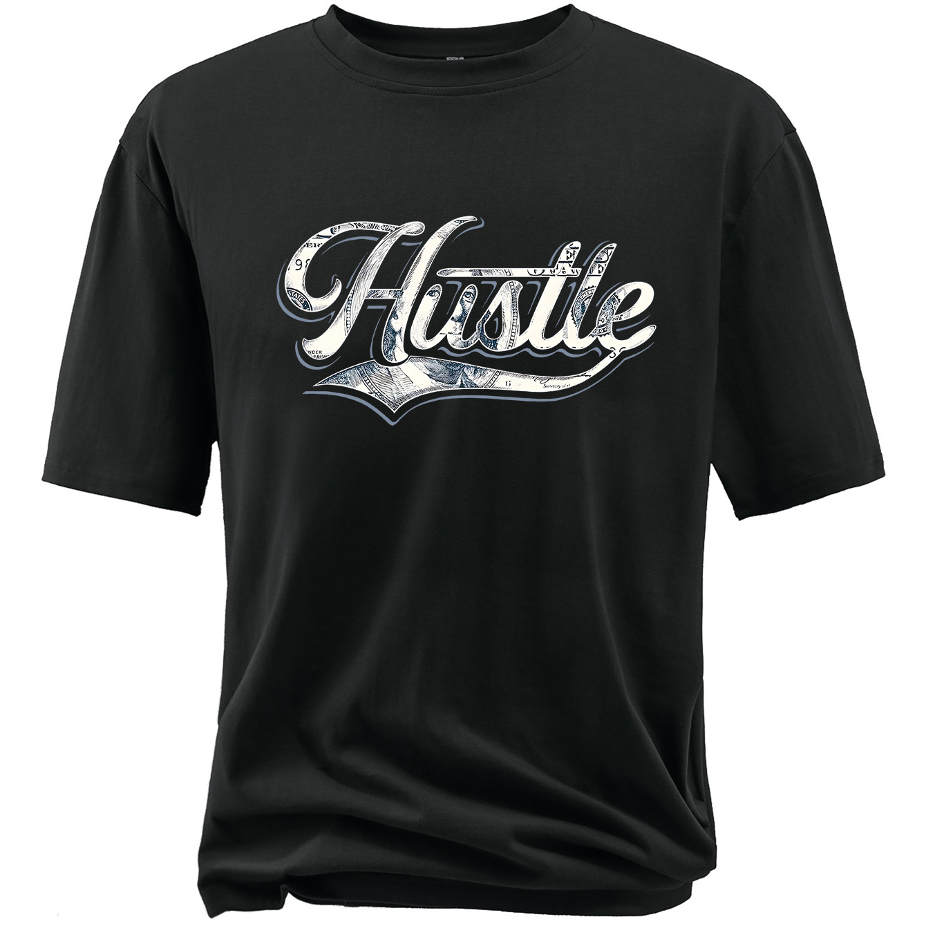 

Plus Size Men's Casual T-shirt, Hustle Print Short Sleeve Sports Tee Tops, Summer Clothes