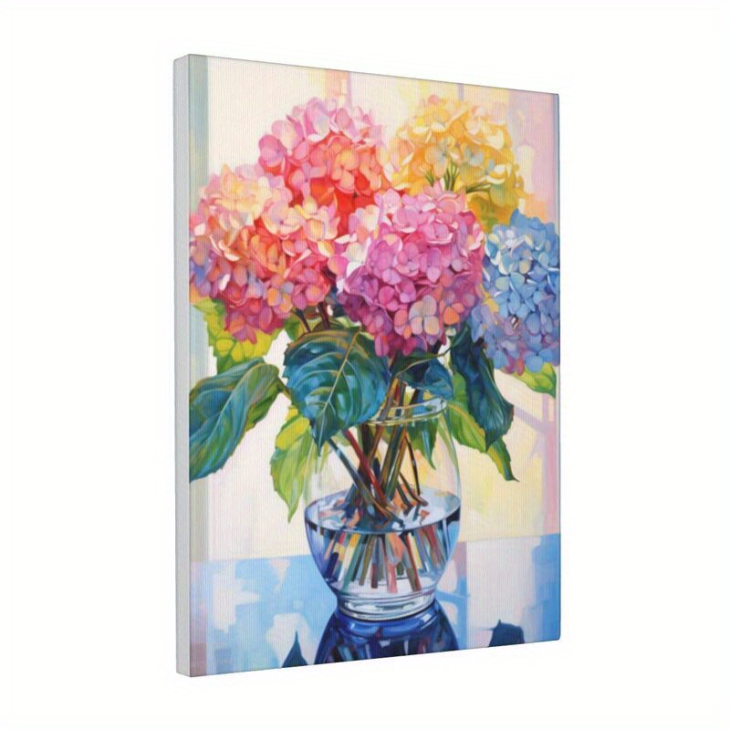 

Chic Hydrangea In Glass Vase Canvas Art - Frameless Wall Decor For Living Room, Bedroom, Office - Aesthetic 12x16 Inches