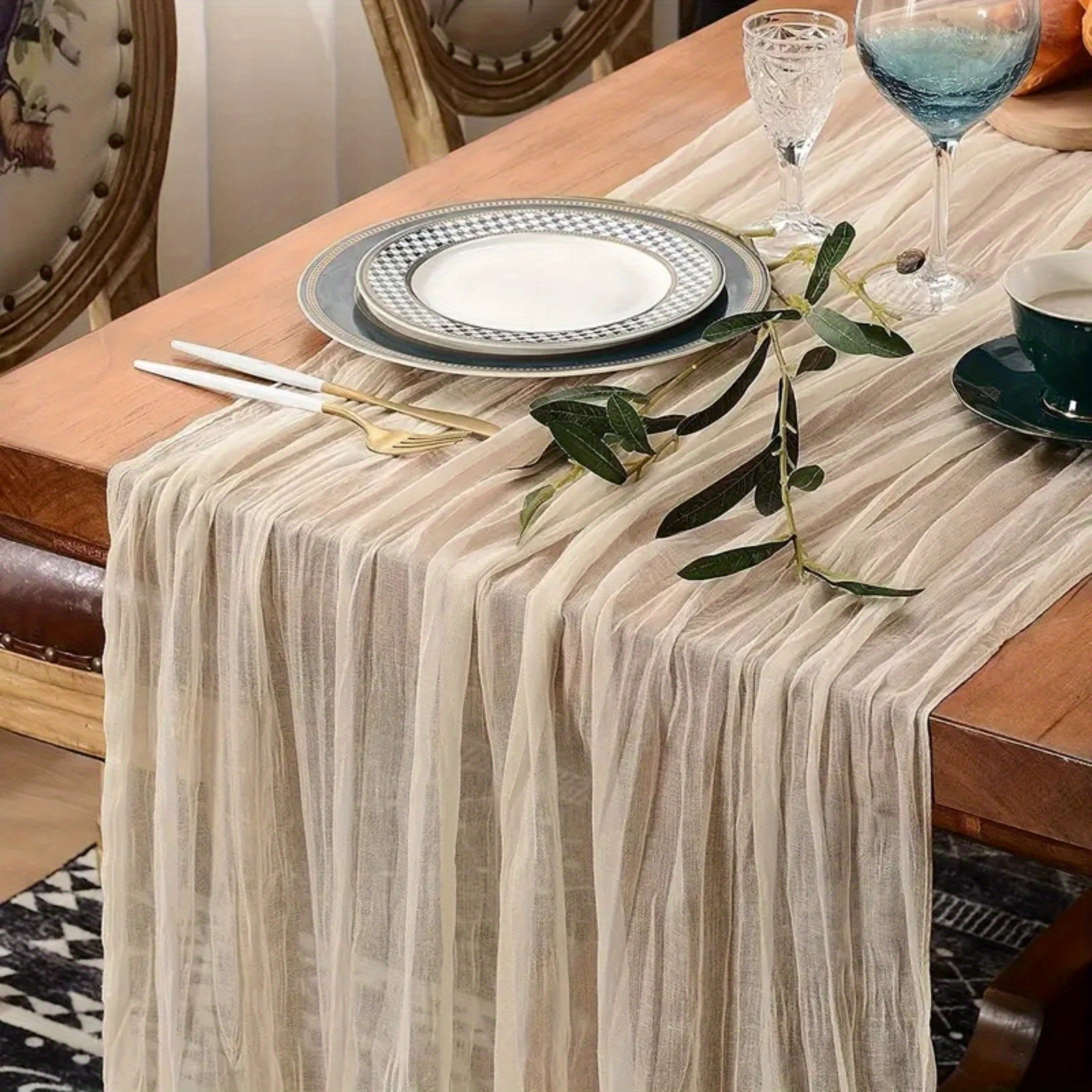 

1pc Boho Style Cheesecloth Table Runner - Long Gauze Sheer Romantictable Runner For Weddings, Bridal Showers, Holidays - Perfect For Homedecor And Father's Day