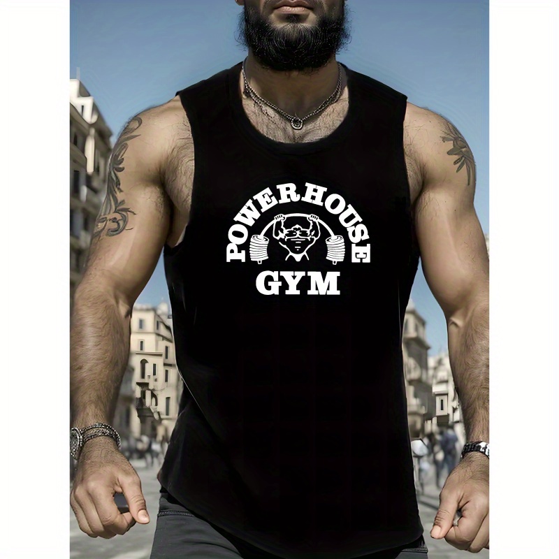 

Gym Print Men's Summer Quick Dry Moisture-wicking Breathable Tank Tops Bodybuilding Sports Sleeveless Shirts, For Workout Running Training Men's Clothes