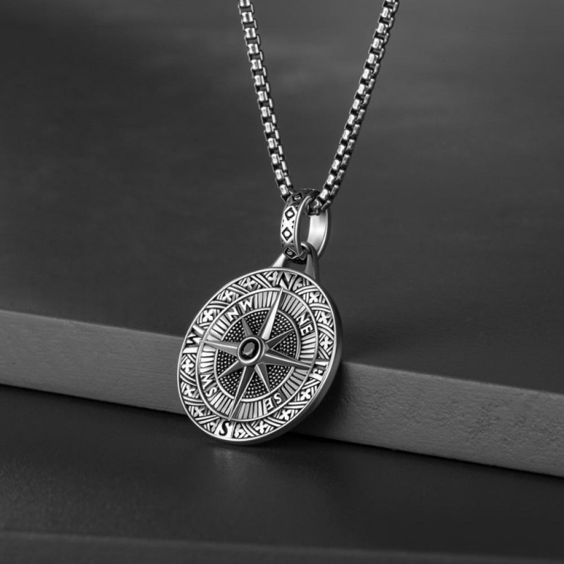 Men's Retro Compass Pendant Necklace