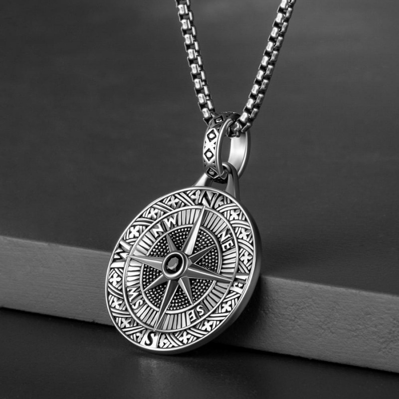 Men's Retro Compass Pendant Necklace