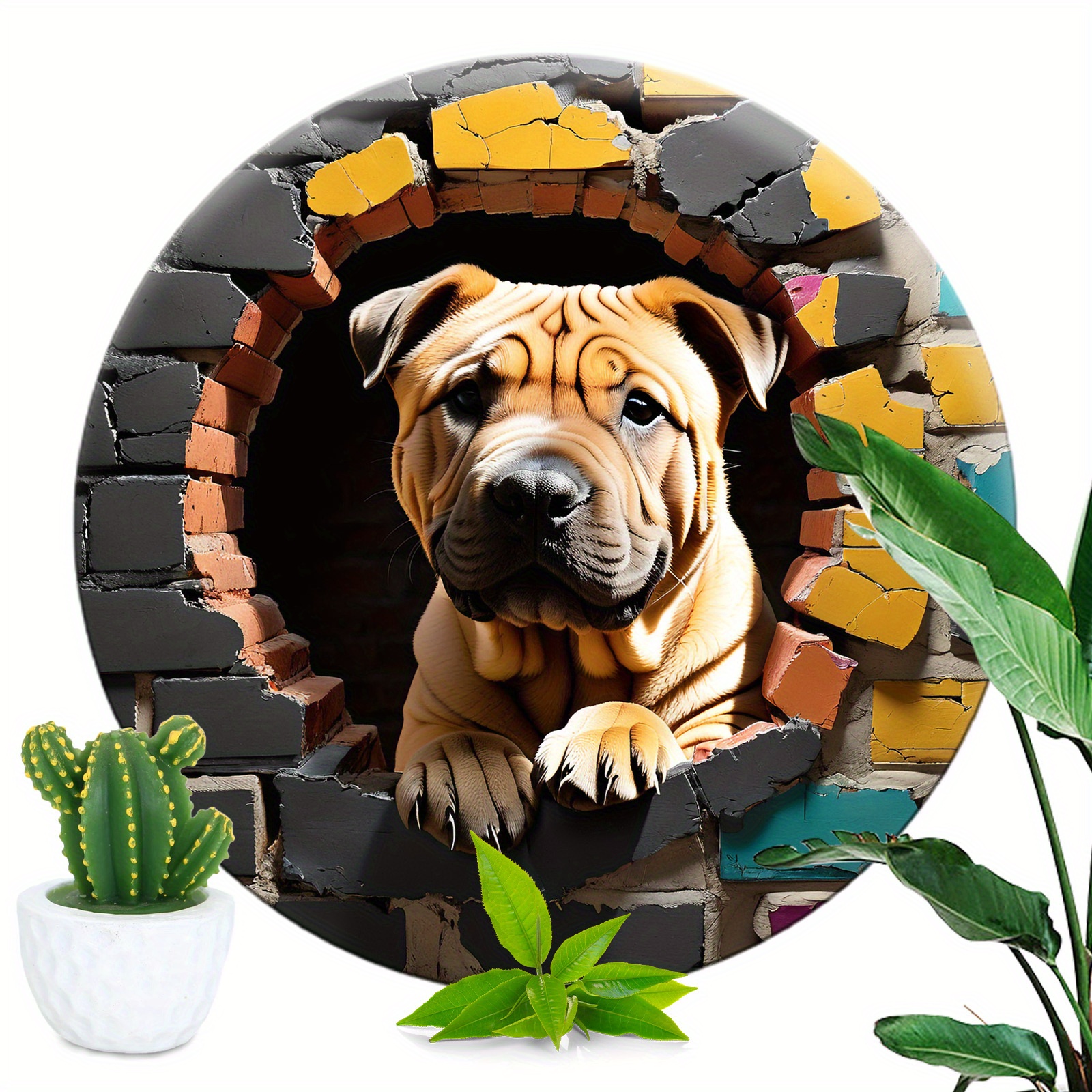

1pc 8x8 Inch (20x20cm) Round Aluminum Sign Chinese Shar-pei Vintage Round Aluminum Sign, Shabby Wall Style Sign For Cafe Kitchen Club Bar Home Wall Art & Decor Gift