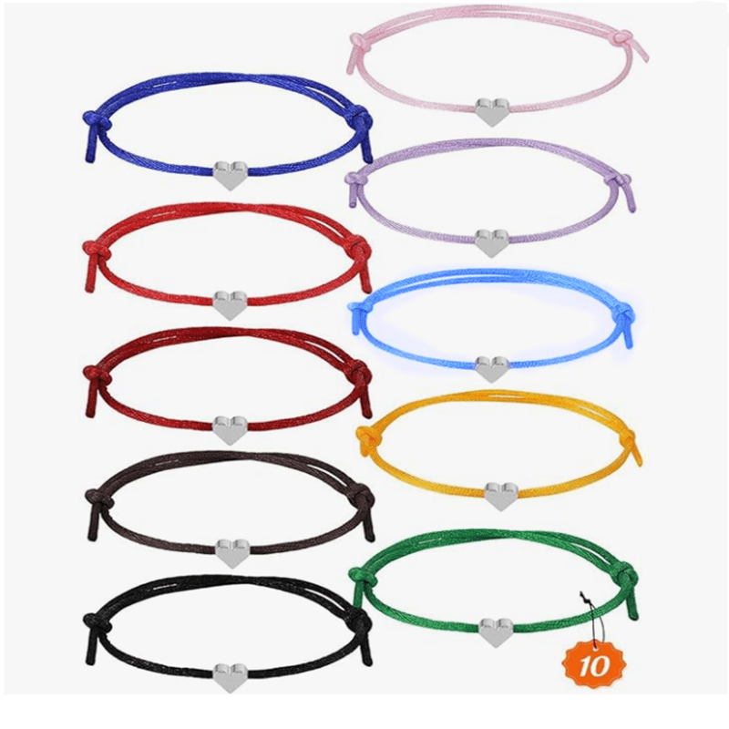 

8/10pcs/set Simple Fashion Women's Heart Charm Bracelets, Colorful Adjustable String Wristbands, Heart Bracelets Set, Elegant Lady Accessory