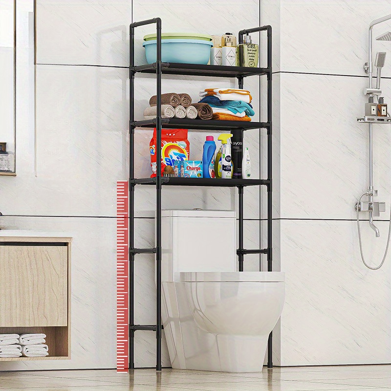 

Bathroom Over Toilet Shelf – Matte Finish Plastic Tiered Storage Rack, Multilayer, Perforation-free, Space Saver For Washing Machine, Organizational Bathroom Accessories