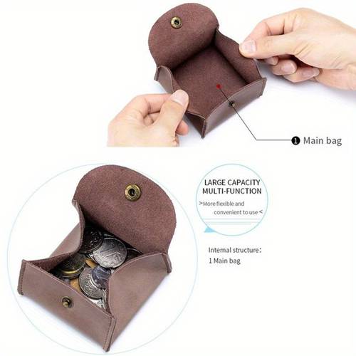 1pc mini pu leather wallet retro small storage pouch bag with button closure coin holder