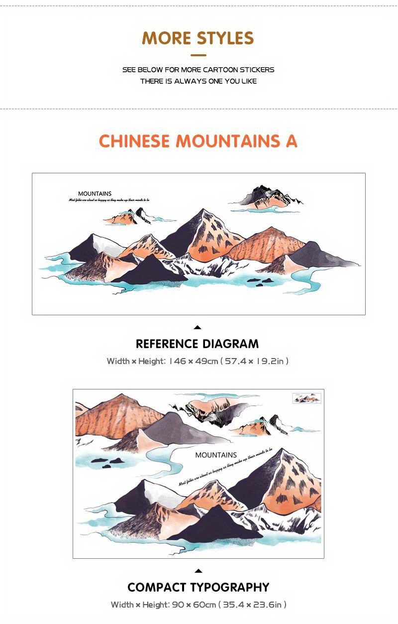 A Set of Three (**35.43inch*3pcs) New Chinese-style Landscape * Wall Stickers for Living Room and Bedroom Decoration (MS7269-YC