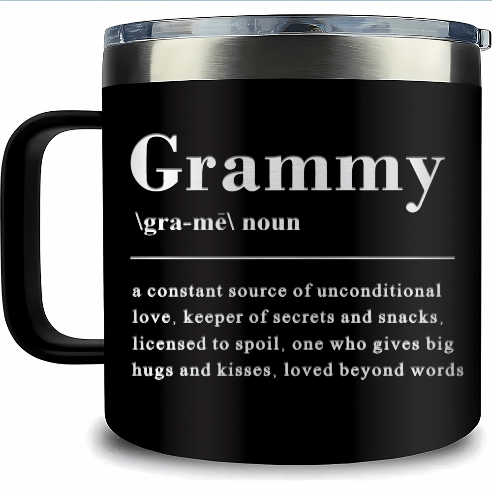 

14oz Grammy Gift Stainless Steel Coffee Mug - Best Grandma Birthday & Valentine's Day Present, Unconditional Love & Spoiling, Keepsake From Granddaughter & Grandson