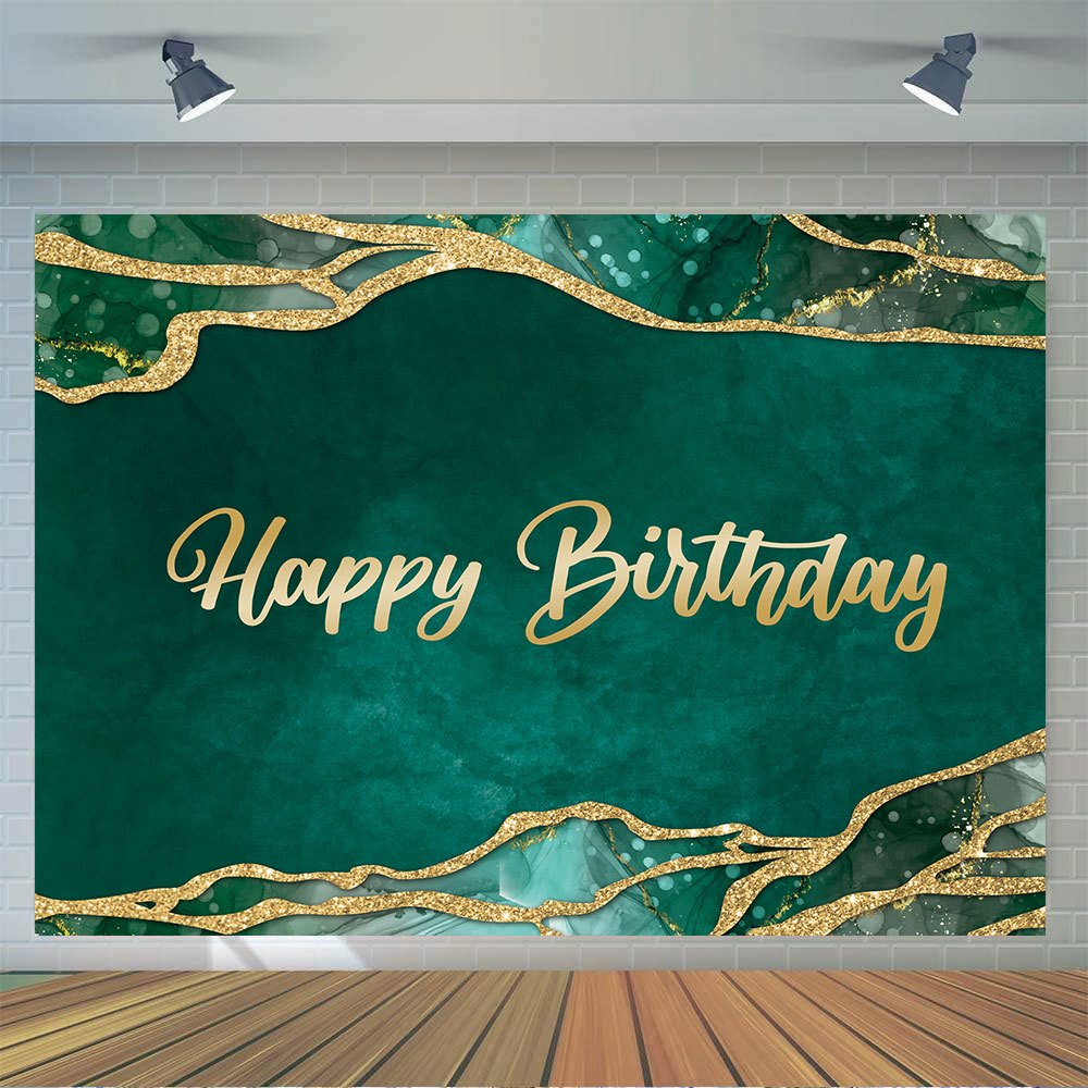 

1pc, Happy Birthday Photography Backdrop, Vinyl Green Marbled Background Birthday Party Decoration Cake Table Banner Photo Booth Props