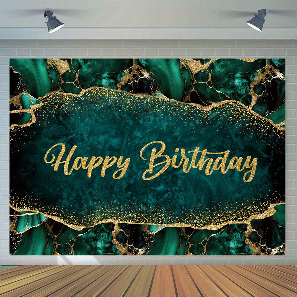 

1pc, Happy Birthday Photography Backdrop, Vinyl Green Marbled Background Birthday Party Decoration Cake Table Banner Photo Booth Props, Party Supplies, Birthday Supplies Decor