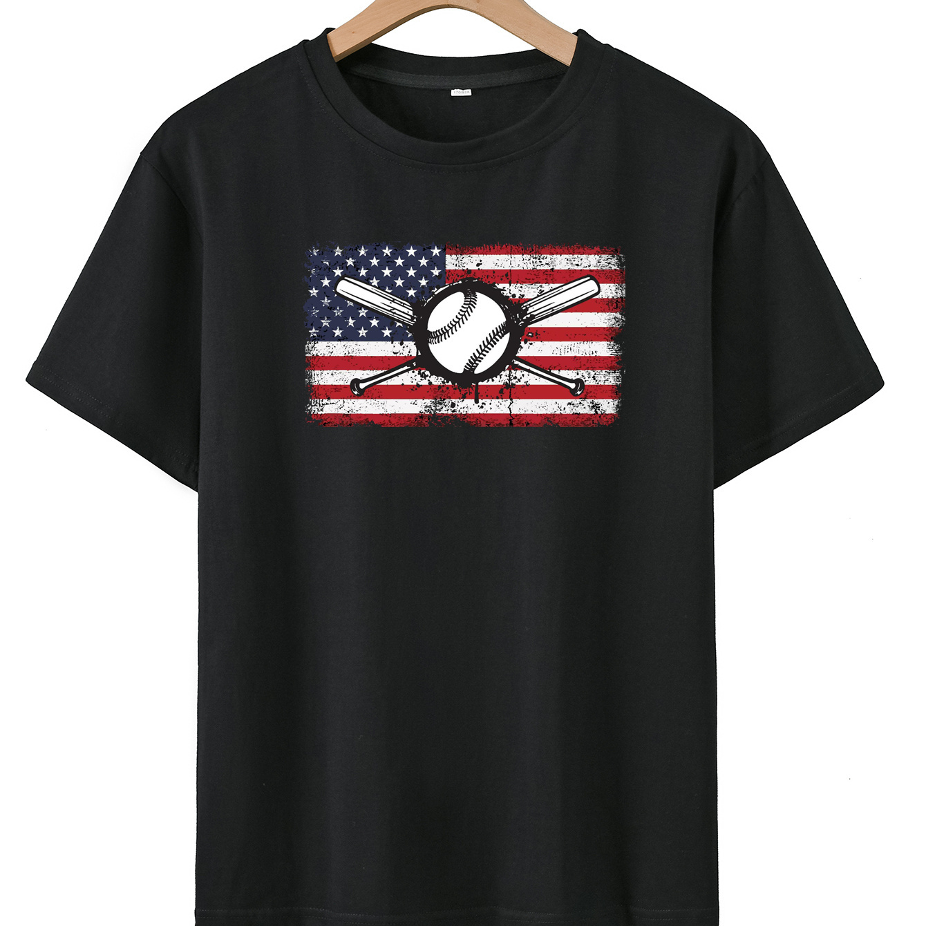

Flag And Baseball Print Short Sleeve Crew Neck T-shirt, Casual Lightweight Comfortable Tee Tops Independence Day Wear Summer Gift, Boys' Clothing