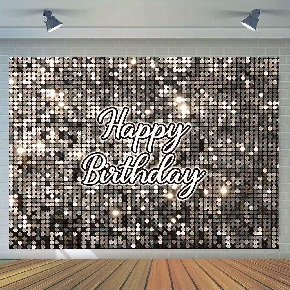 

1pc, Happy Birthday Photography Backdrop, Vinyl Silver Round Sequin Backdrop Birthday Party Decoration Cake Table Banner Photo Booth Props, Party Supplies, Birthday Supplies Decor