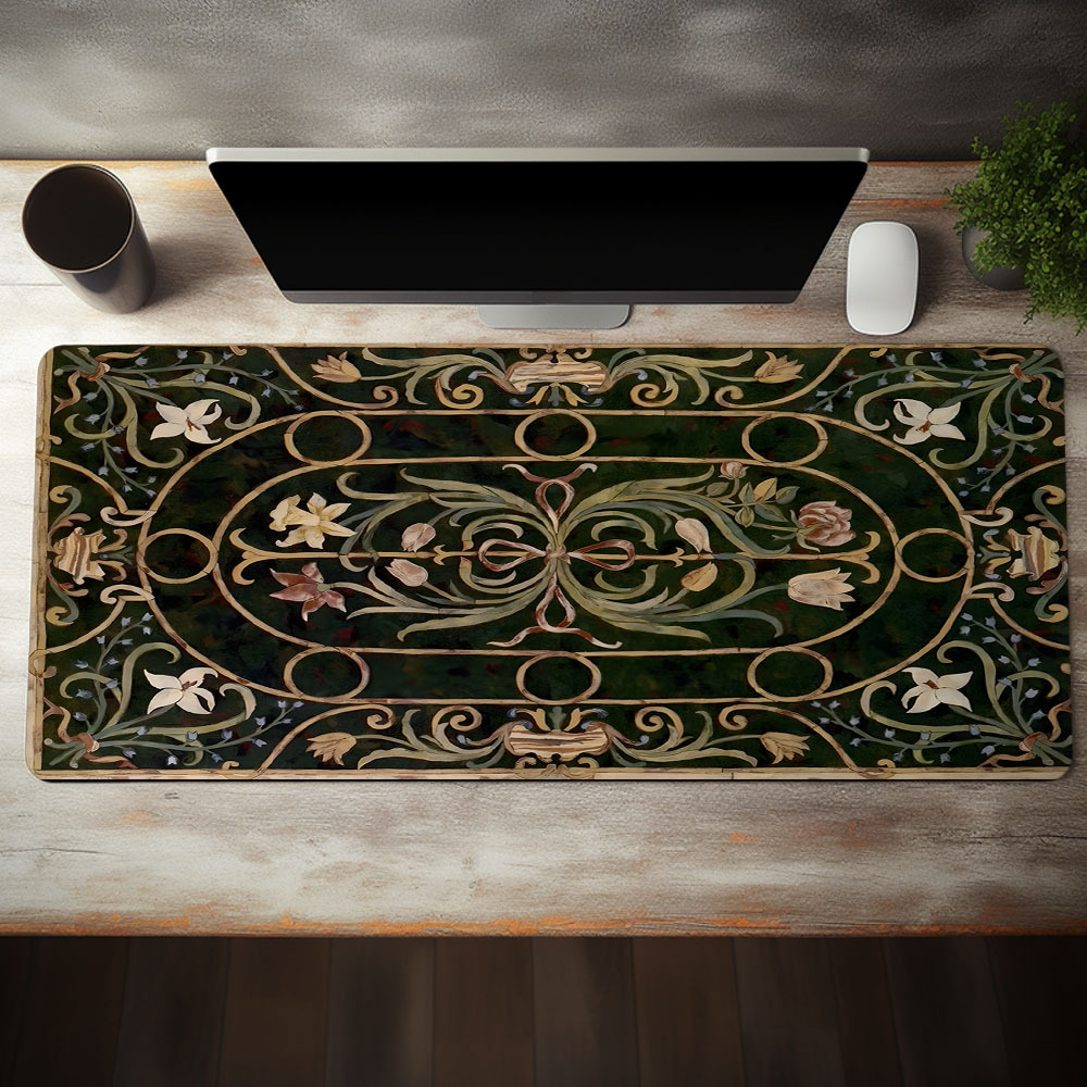 

1pc Bohemian Style Flower Design Large Gaming Mouse Pad Luxurious E-sports Desk Mat Keyboard Pad Natural Rubber Non-slip Computer Mouse Mat 35.4x15.7 Inch Suitable For Home Office As Gift