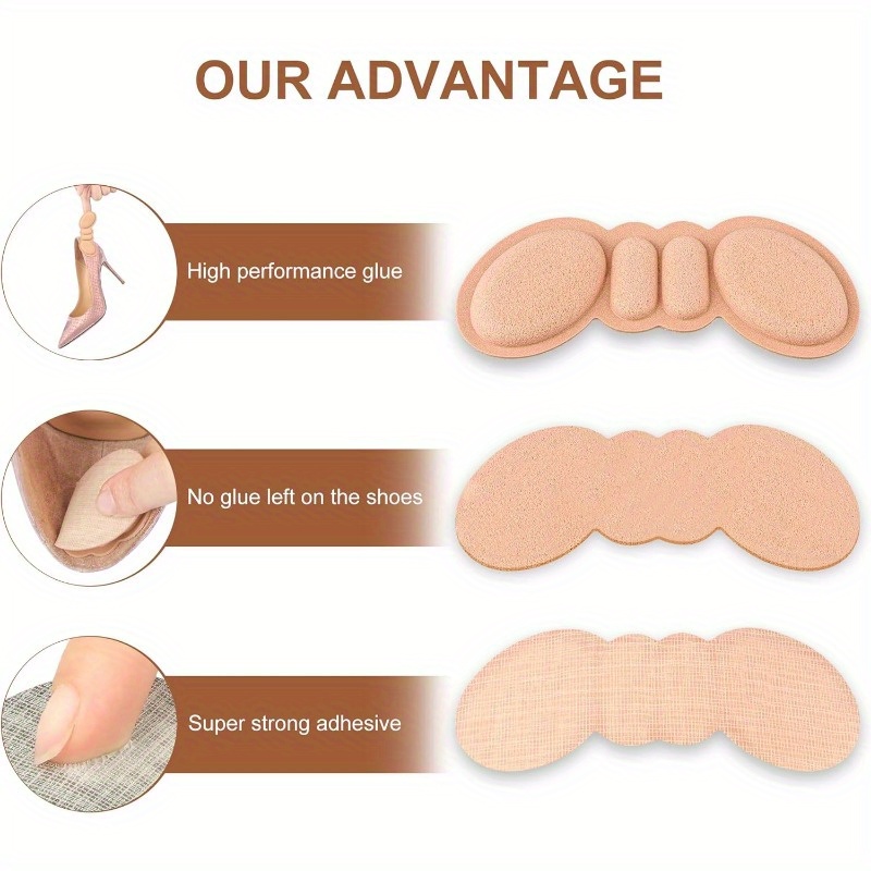 4 Pairs ComfortFit Polyester Shoe Filler Inserts - Non-Slip Adhesive Heel Grips for Loose-Fitting Shoes, Comfort Protectors, Secure Shoe Fit | Textured Insole Design | Polyester Fiber Construction, Shoe Accessories