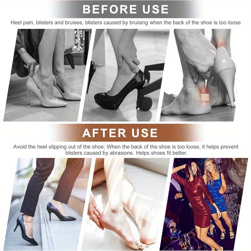 4 Pairs ComfortFit Polyester Shoe Filler Inserts - Non-Slip Adhesive Heel Grips for Loose-Fitting Shoes, Comfort Protectors, Secure Shoe Fit | Textured Insole Design | Polyester Fiber Construction, Shoe Accessories