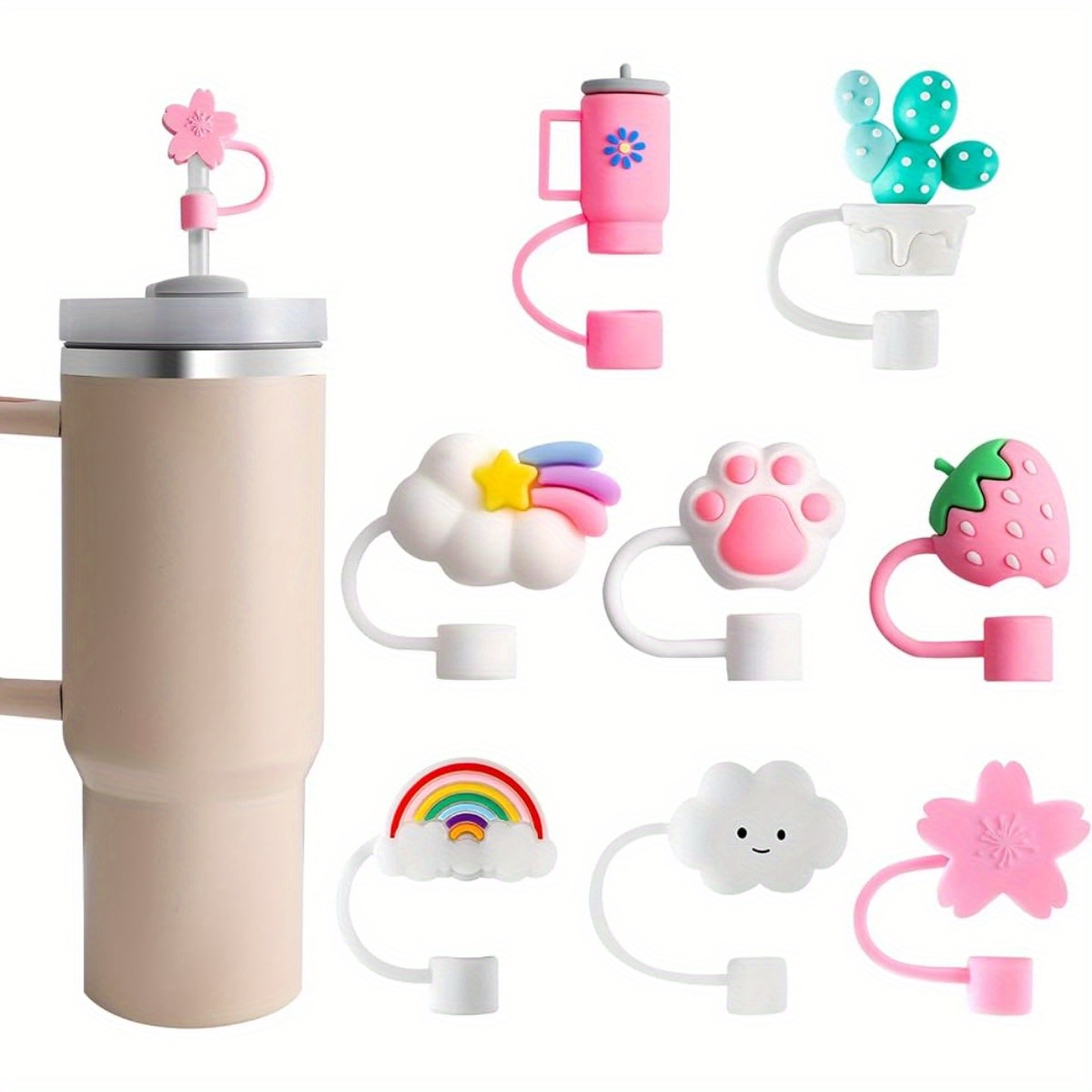 

8pcs, Straw Covers Caps For Stanley 30&40oz Tumbler, Cute Straw Caps, Creative Silicone Straw Toppers, Drinking Straw Caps For 10mm Straw