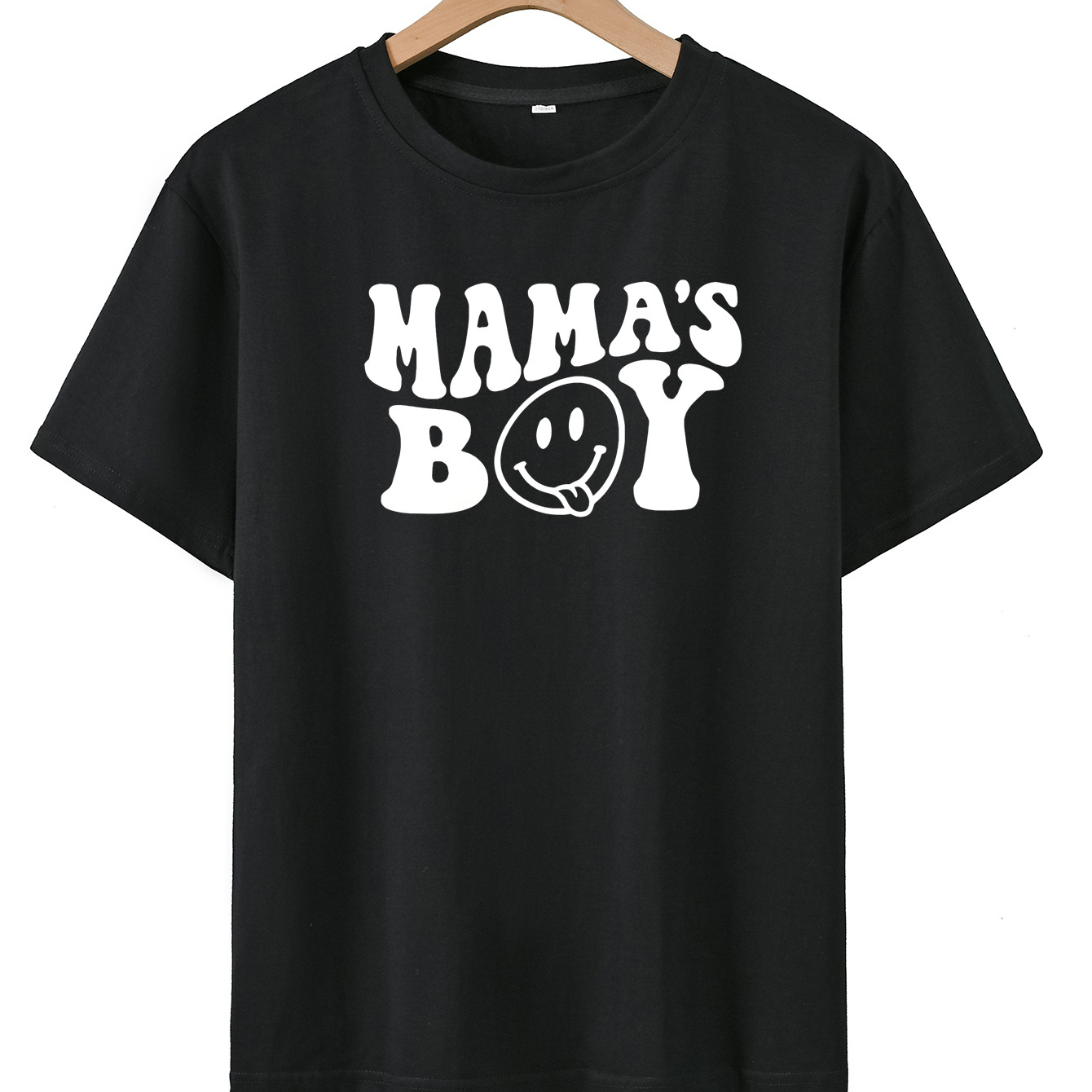 

Mama's Boy Print Round Neck T-shirt, Short Sleeve Tee Tops, Boy's Summer Spring Clothing