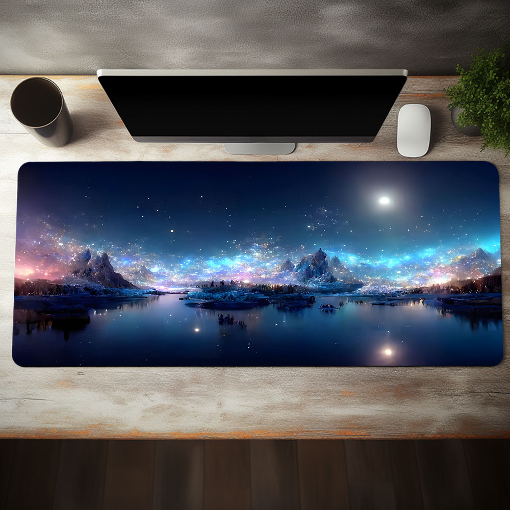 

1pc River And Moon Landscape Pattern Large Gaming Mouse Pad E-sports Office Desk Mat Keyboard Pad Natural Rubber Non-slip Computer Mouse Mat 35.4x15.7inch As Gift For Friend